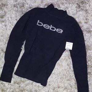Bebe Black Logo Turtleneck Top